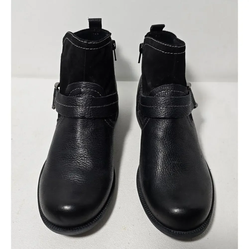 Earth Origins Women Paris Black Leather Zip Up Ankle Boot Strap Size 8 Wide - Picture 2 of 10